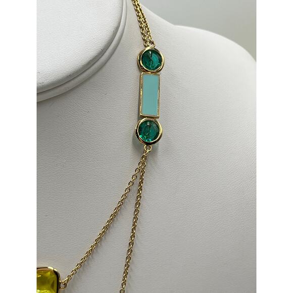 Kate Spade Cause A Stir Gold Plated Blue Yellow Green Station Necklace - Picture 4 of 9
